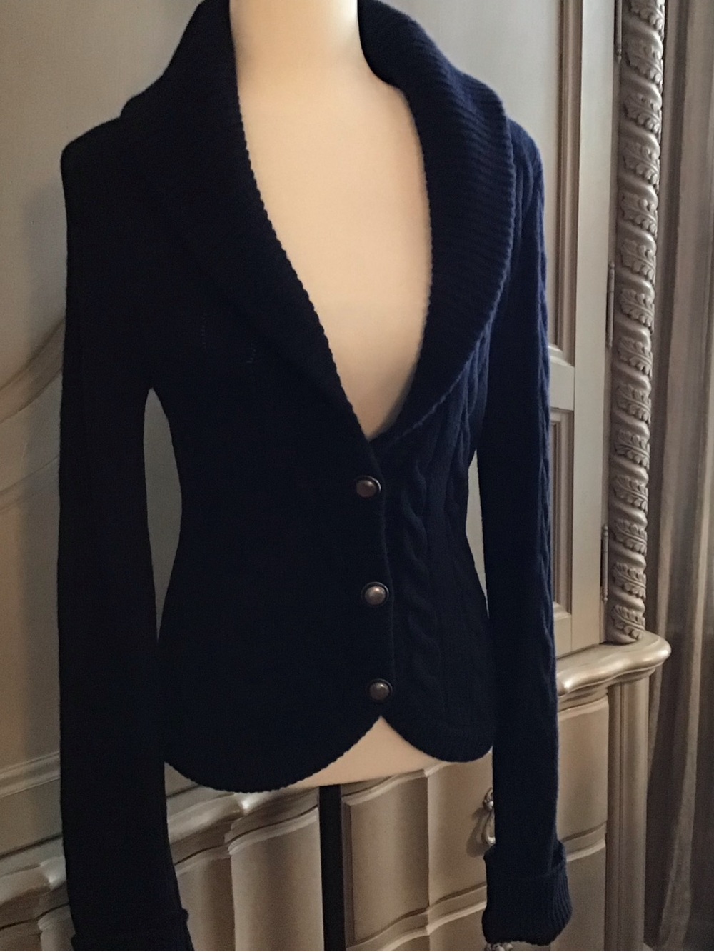 Free People Navy Shawl Collar Knit Blazer